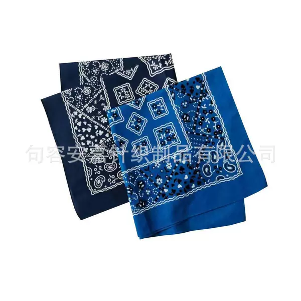 Cotton 55X55Cm Navy Blue Cookie Cashew Flower Print Square Scarf Hip-Hop Hip-Hop Outdoor Sports Multi-Functional Square Scarf