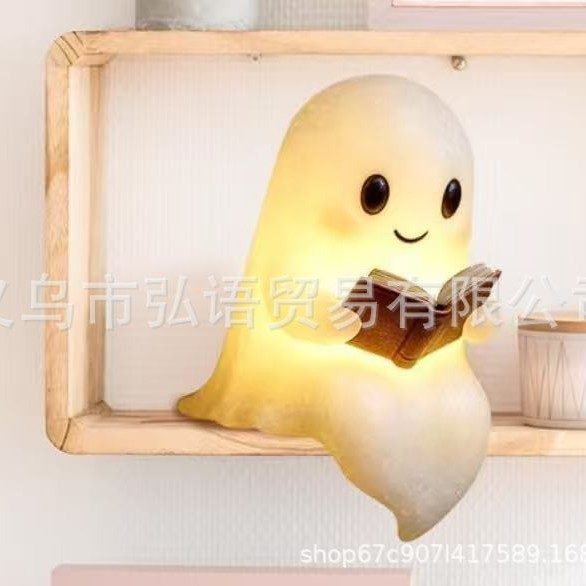 跨境创意树脂工艺万圣节装饰看书小幽灵书架办公桌面装饰摆件|undefined