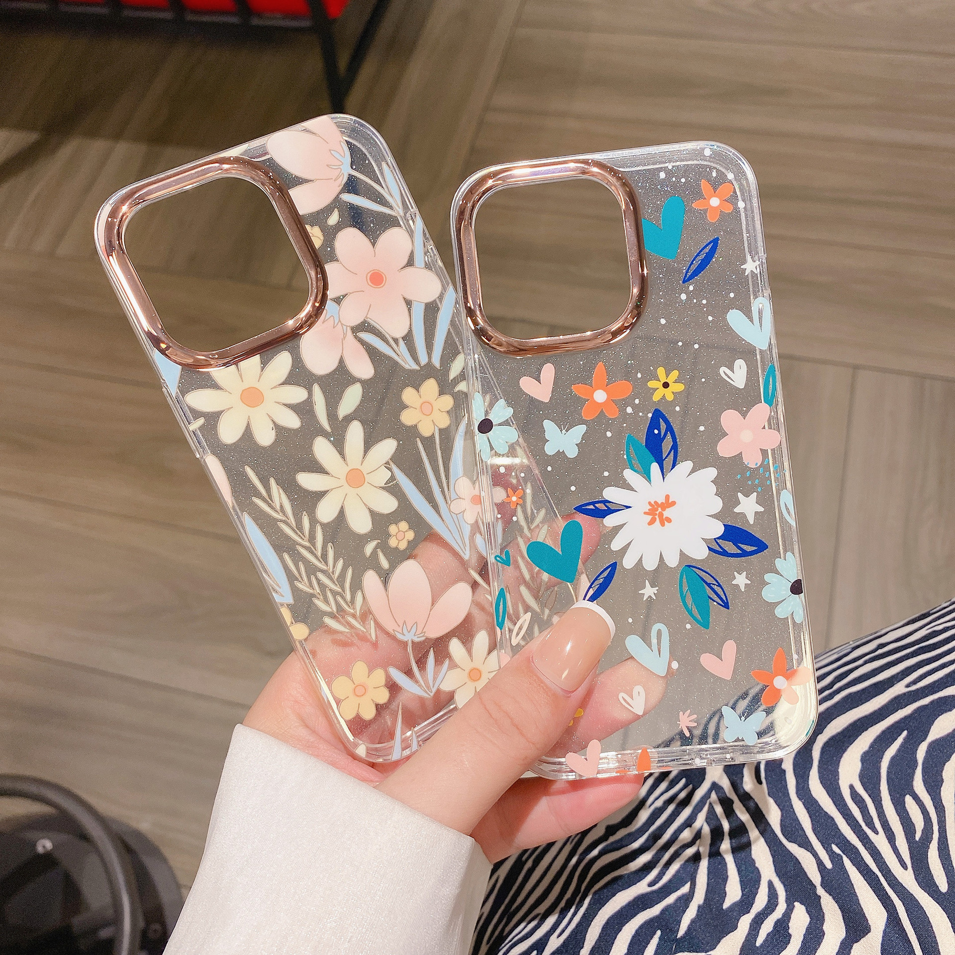 Glitter Floral Phone Case For Iphone 14 Pro And 13 Shockproof_voghion.com