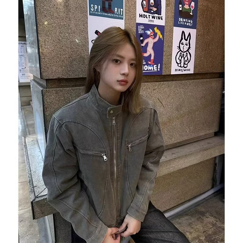 跨境美式复古水洗短款牛仔外套男爆款小众设计立领vintage哈灵顿