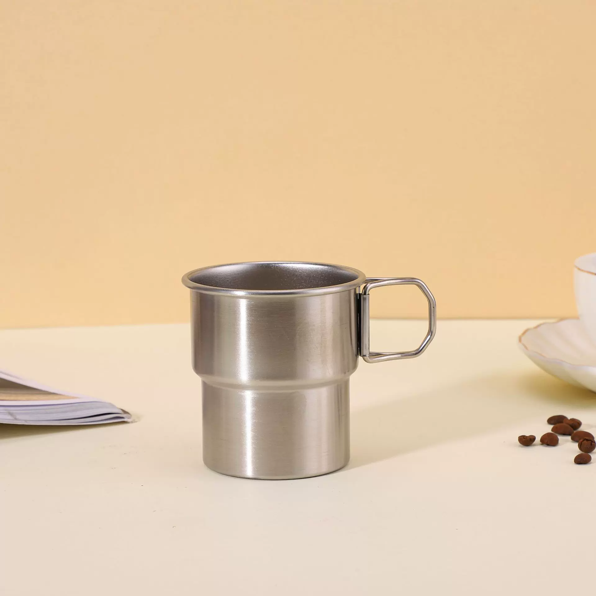 单层不锈钢随手杯带把手露营野营台阶杯咖啡杯食品级食品级304