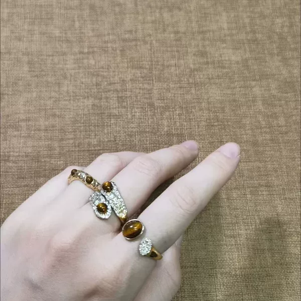 Maillard Tiger Eye Stone Zircon Ring for Girls 2025 New Accessible Luxury High-End Index Finger Ring Fashionable Personalized Ring