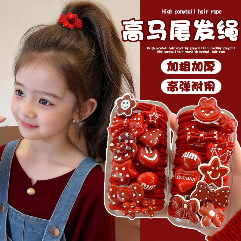 Niños de Año Nuevo cabello rojo niñas de alta elasticidad cabello correa anillo de cabello bola cabeza cabeza de caballo alta cabeza de cabello
