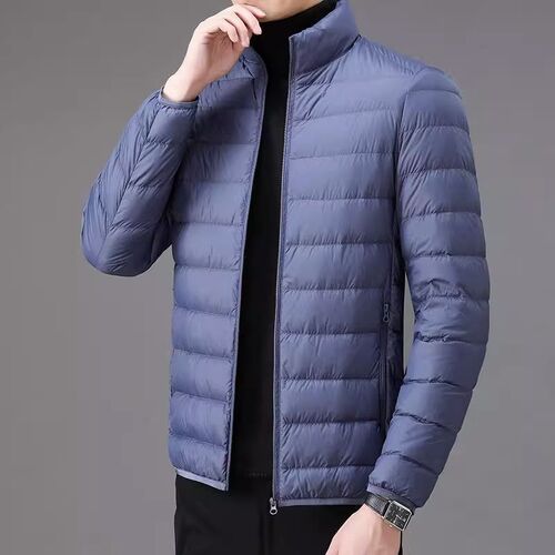 Winter thin down cotton jacket for men, short sleeve, large size, casual stand-up collar, warm top, for father, men's cotton coat outerwear