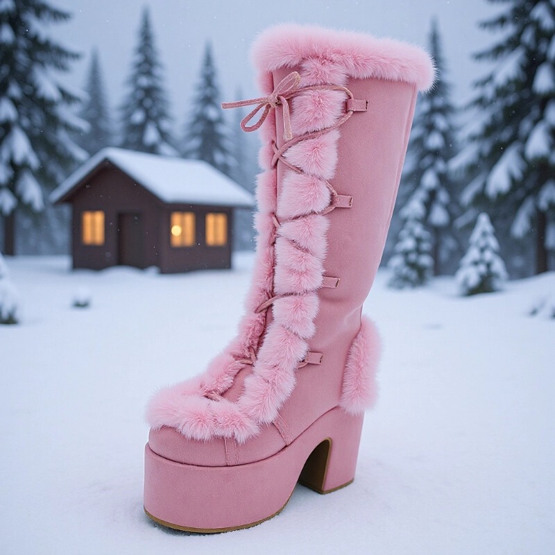 Goth Lolita European and American Winter Women's Snow Boots Waterproof Platform High-Heeled Suede Women's Shoes Plush Warm High Boots Goth Lolita European and American Winter Women's Snow Boots Waterproof Platform High-Heeled Suede Women's Shoes Plush Warm High Boots