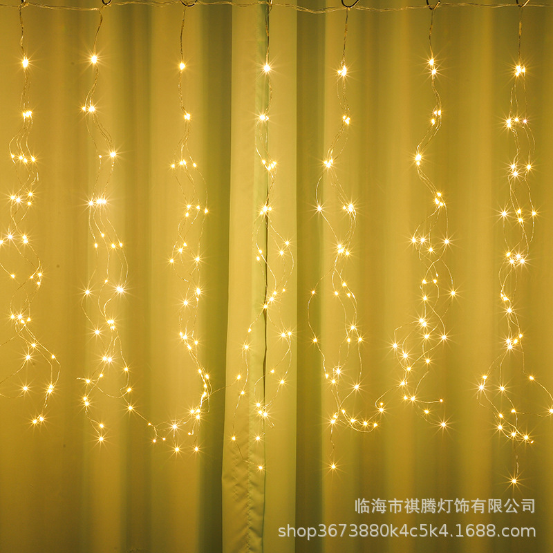 Nuevo Amazon venta caliente lámpara de cortina de cobre ocho funciones USB control remoto Navidad habitación decoración de vacaciones lámpara red de pesca