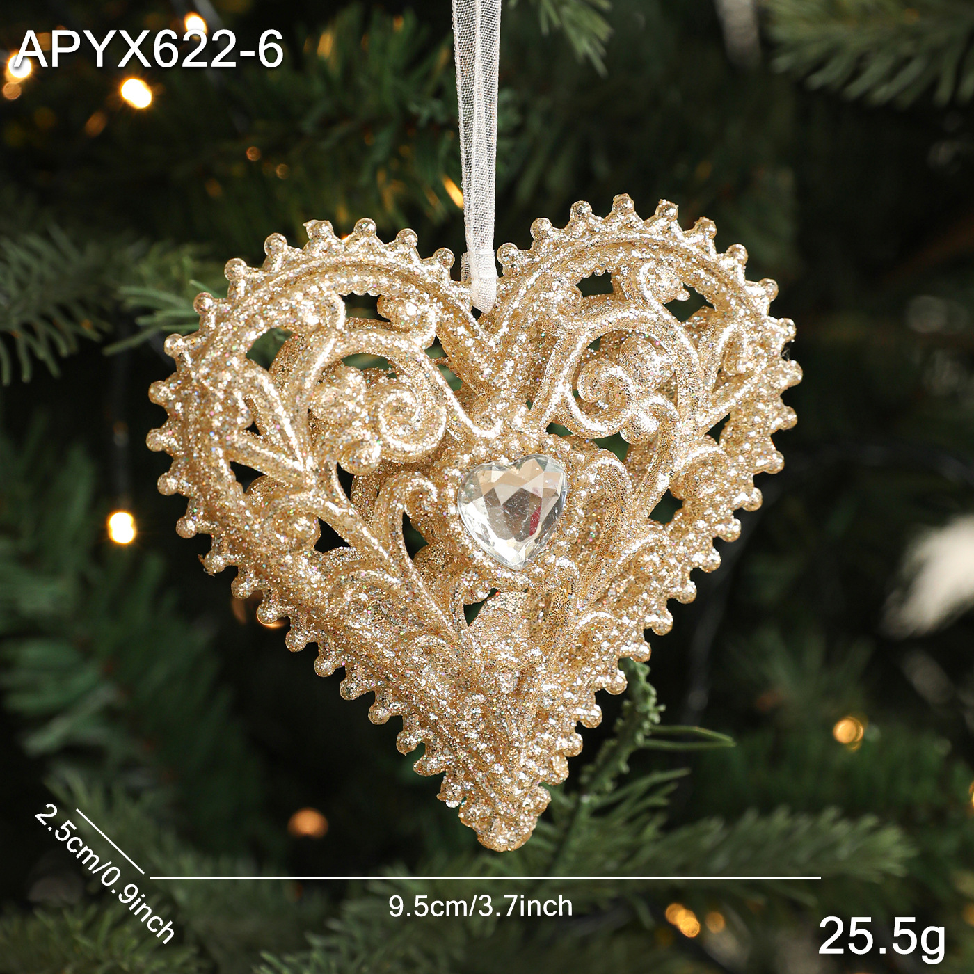 Polvo de champaña transfronterizo polvo de oro colgante retro copo de nieve amor plástico hueco decoración de árbol de Navidad colgante