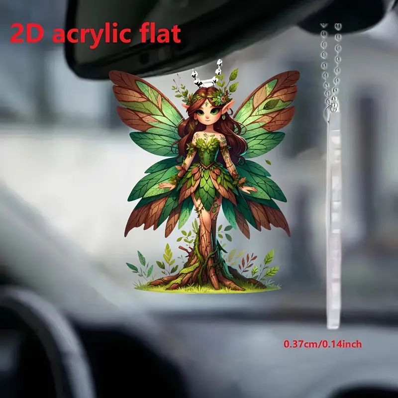 Creativo nuevo bosque mariposa hada colgante acrílico plano transfronterizo decoración interior del automóvil colgante llavero image 1