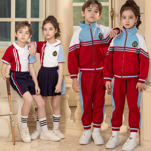 New Boys' and Girls' Elementary School Uniform Set, College Style Sports Style Class Uniform Set for Kindergarten, 2-4 Piece Set