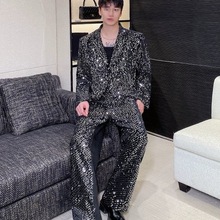亮片痞帅炸街西服两件套男感西装休闲夜店酒吧表演外套潮