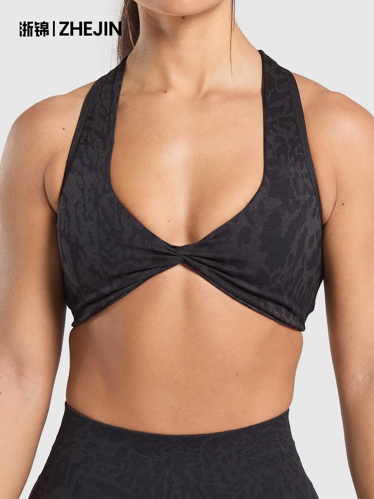 Tiburón con estampado de leopardo, pantalones de yoga transpirables sin costuras, pantalones cortos de fitness para correr, al aire libre, hermosa espalda, sujetador de yoga, mujer