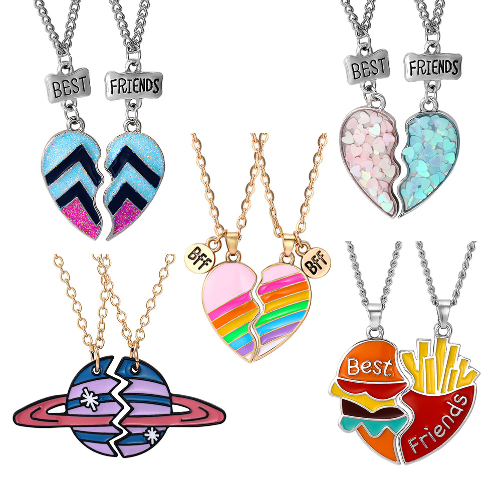 20g Weight 2 Pieces Fashion Heart Shape Alloy Enamel Couple Pendant Necklace