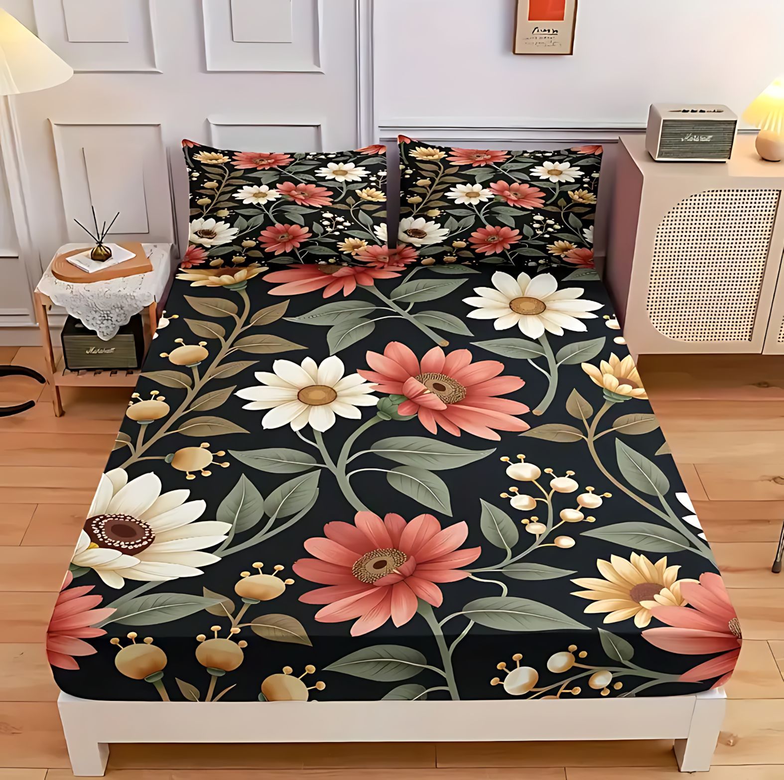 TEMU / JIT Patrón de flores trituradas transfronterizas 3D impresión digital cama molida Kasama colchón conjunto de ropa de cama