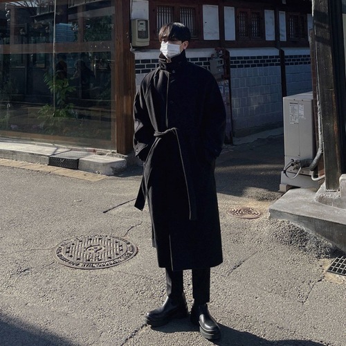 MYQ High-end Wool Coat for Men - Autumn/Winter Thick Knee-length Overcoat with Korean Style Turtleneck Wool Windbreaker