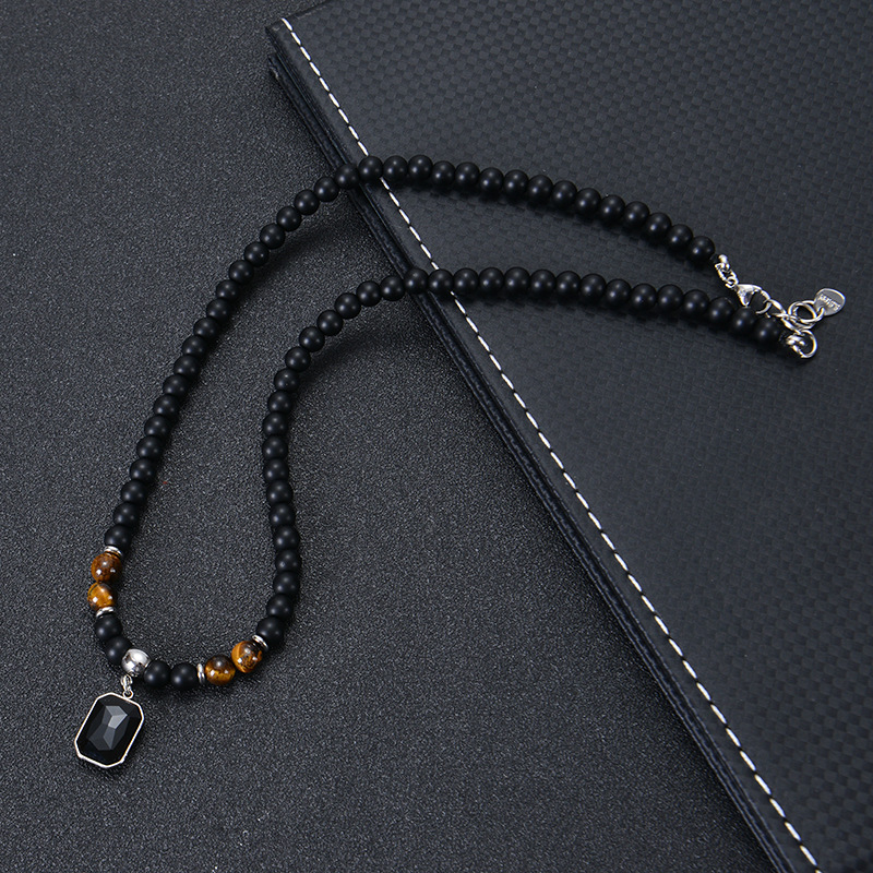 stone Pendant Material Necklace Classification Hip-Hop Geometric Natural Stone Titanium Steel Unisex Necklace Men Beaded Necklaces