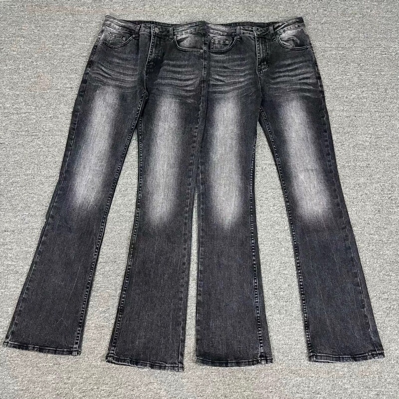 Dc+ American High Street Cleanfit Heavyweight Vtg Washed Black Gray 517 Textured Micro-Flared Stretch Jeans for Men Trendy