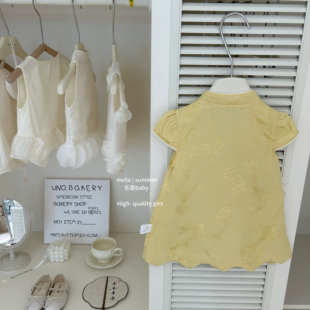 [Le En baby] Verano para niñas, nuevo estilo chino, cheongsam mejorado, vestido Hanfu, estilo antiguo, estilo occidental, falda de moda