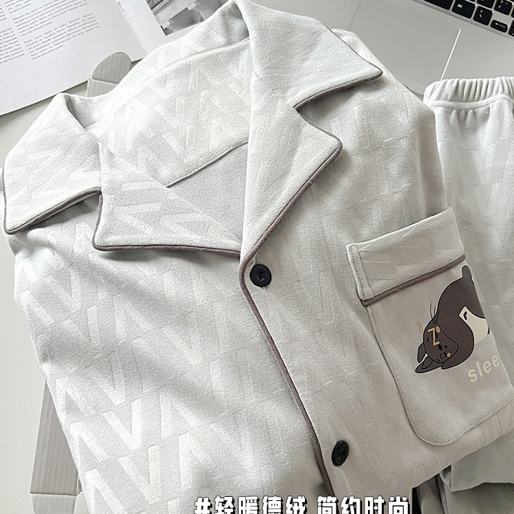 Derong Men's Pajamas Autumn and Winter 2025 New Coral Velvet Plus Velvet Thickened Winter Boys Spring and Autumn Home Clothes