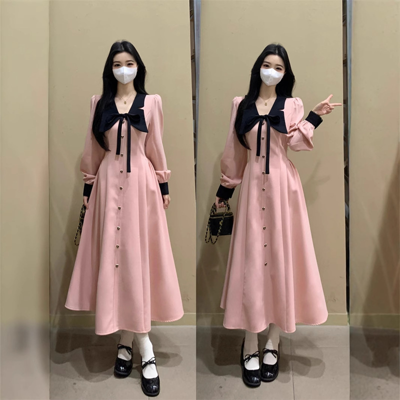 Doll Collar French Elegant Chanel Long-sleeved dress Women's 2025 Spring and Autumn High-end Wear Pink Shirt Dress
