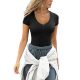 Diyun 2025 Spring/Summer Cross-border Amazon Europe and America Y2K Knitted Solid Color Joker Slim Fit V-neck Short-sleeved Top Women's Wear