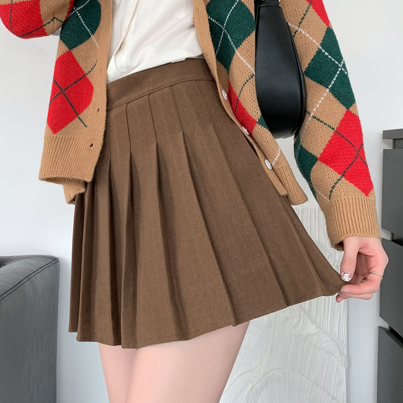 女性の春と秋の毛のスカートの小さいサイズの高腰はやせているa字のスカートの灰色の秋冬のスカートを現します。|undefined