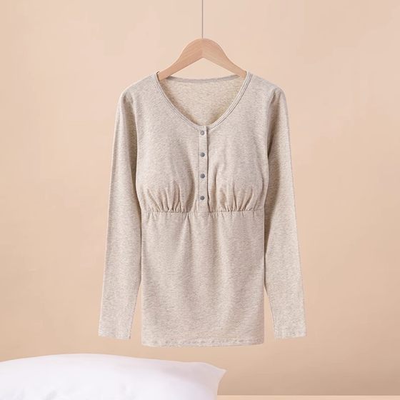 Pure cotton front buckle breast-feeding long sleeve breast-feeding month coat bra-free large size autumn clothes maternity clothes a generation of hair