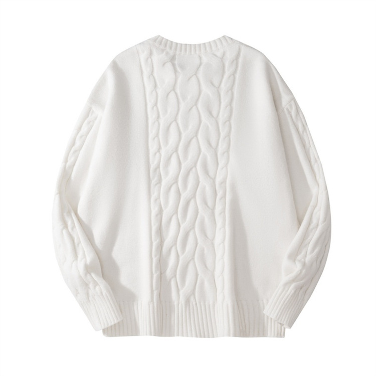 Maglione da uomo in maglia a trecce - Maglione girocollo oversize dalla vestibilità comoda con pannelli a contrasto (nero, bianco)_voghion.com