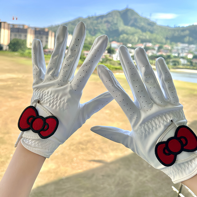 Golf Gloves for Women, Cat Bow Cloth Gloves, Fingerless, Non-Slip, Wear-Resistant, Breathable, Left and Right Hands for Women