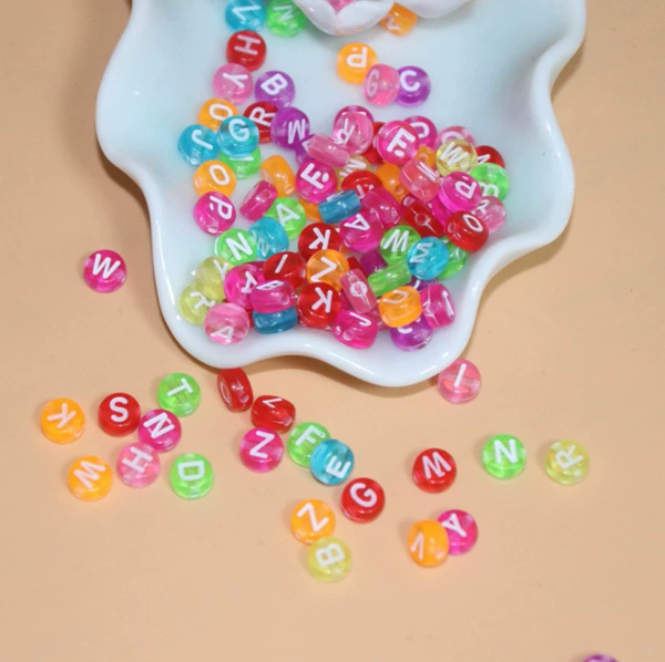 Transparent color background white characters beads mixed color
