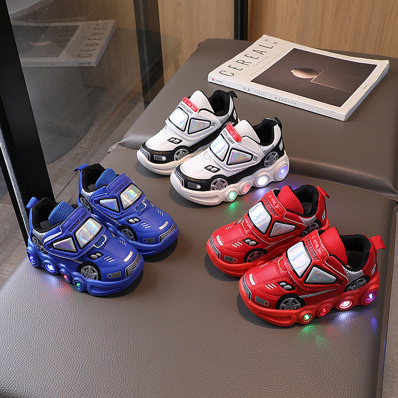 Children's Shoes with Lights 2024 New Spring & Fall Leather Kidsren's Sports Shoes Light-Soled Casual Boys and Girls Baby Shoes Cartoon Shoes