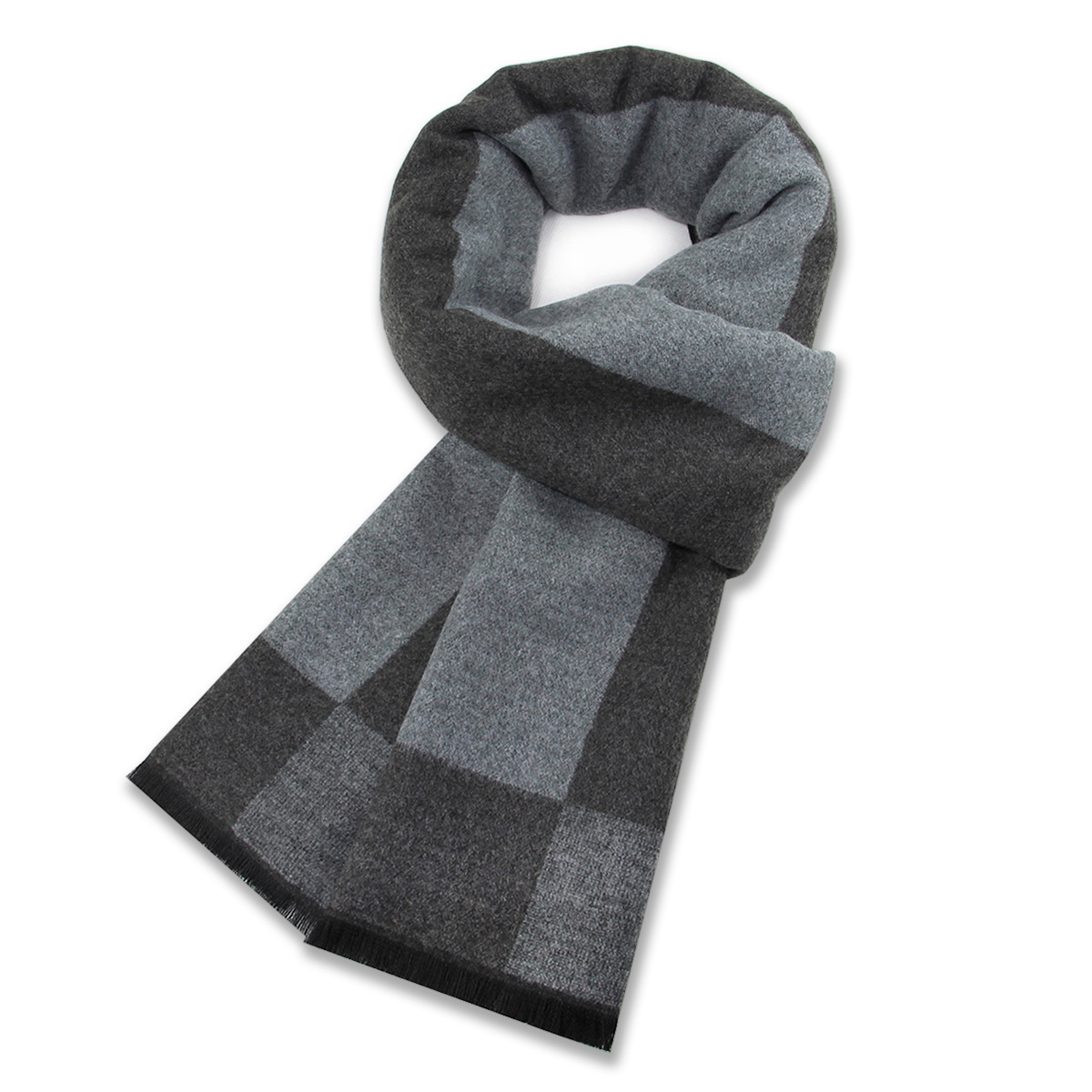 Men's Winter Plaid Scarf Warm Thick Business Casual Black Grey_voghion.com