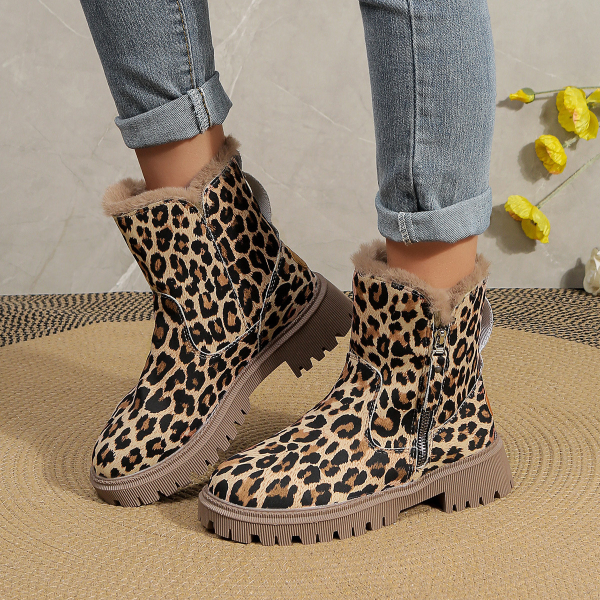 Leopard Brown Short Tube Martin Boots