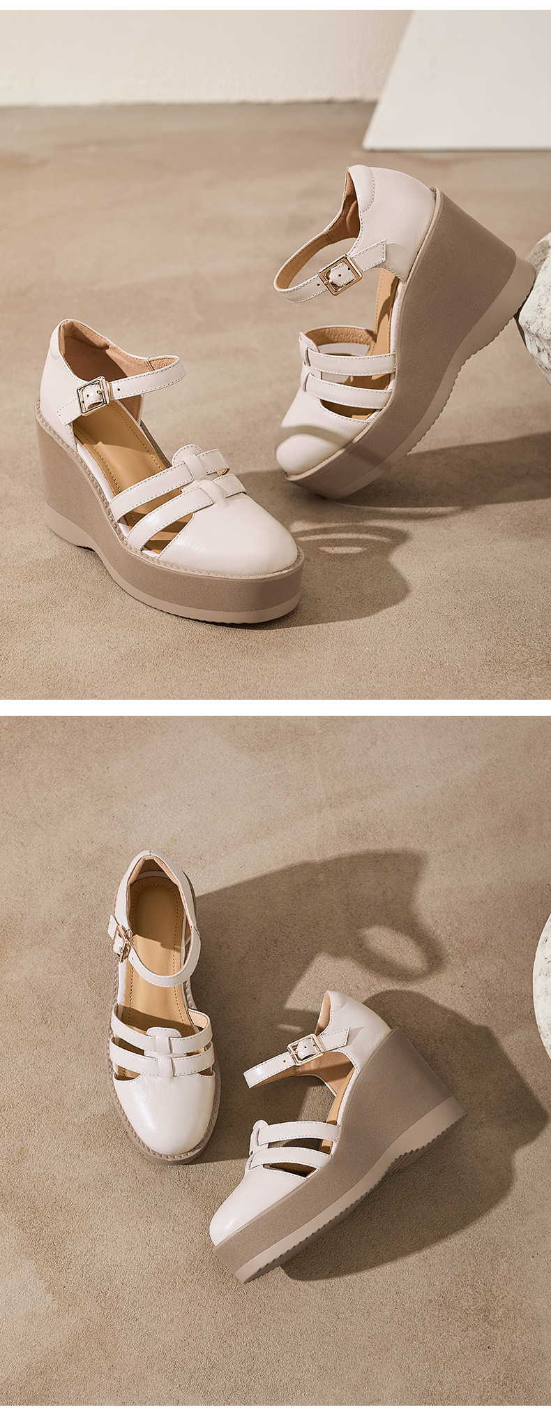 Sandal cao gót nữ đế dày 9,5 cm, mũi bít, dệt chéo, phong cách tổ chim — màu trắng ngà chi tiết 10