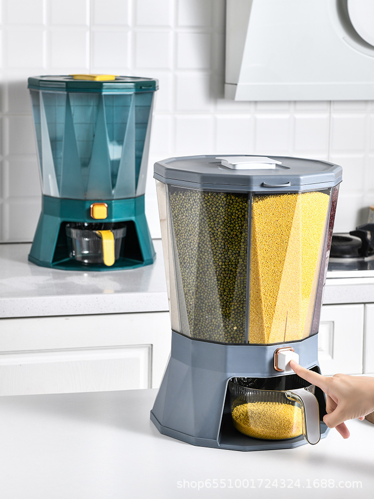 Household moisture-proof and pest-proof plastic rice storage bucket kitchen divided rotating rice bucket five-grain miscellaneous food pressing airtight bucket 10KG