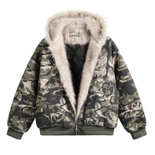 美式复古迷彩毛领连帽棉服男女秋冬季座山雕bf风潮牌夹克外套男款