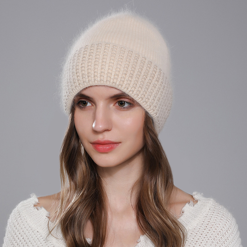 Nouveau tricoté enfants chaud hiver Angora lapin cheveux mode laine femmes pull chapeau_voghion.com