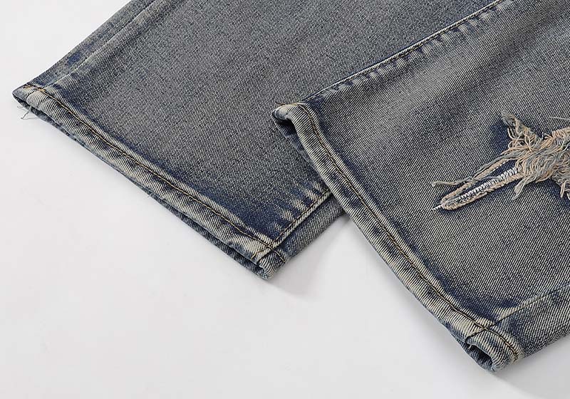 Distressed Flared Jeans For Men Vintage Washed Casual Denim Trousers_voghion.com