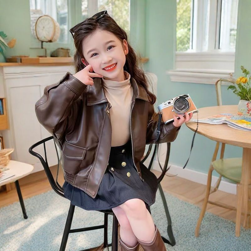 女童网红春秋酷帅皮衣外套儿童洋气秋装2025新款时髦夏季炸街上衣