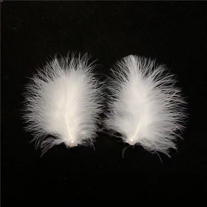 화이트 펄 깃털 머리핀 쌍