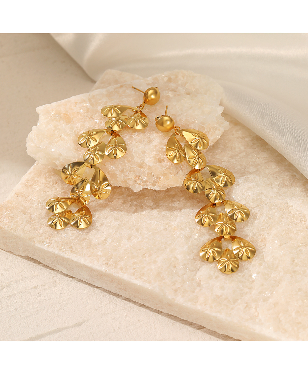 Retro Water Droplets Stainless Steel Plating Drop Earrings 1 Pair