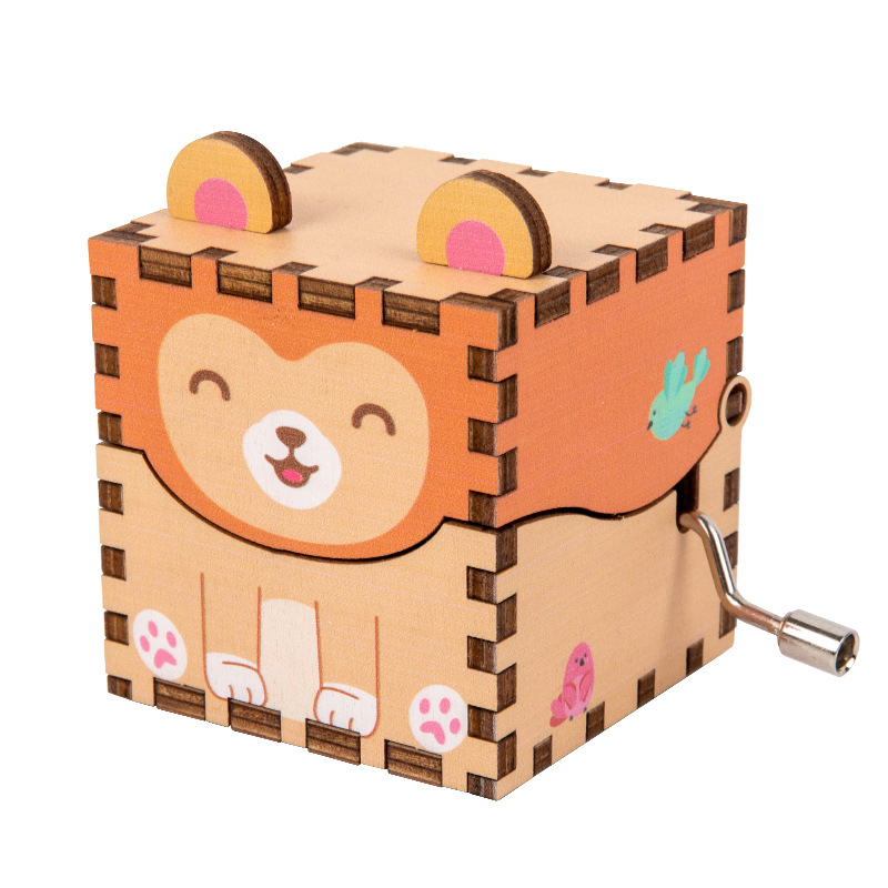 Caja de música de madera para niños DIY hecho a mano animales de dibujos animados regalos para niños pequeños puestos decorados con cajas de música de manivela juguetes