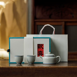 皓澜冰台釉德钟壶一壶二杯套装中式手绘双线泡茶壶高档礼品礼盒装