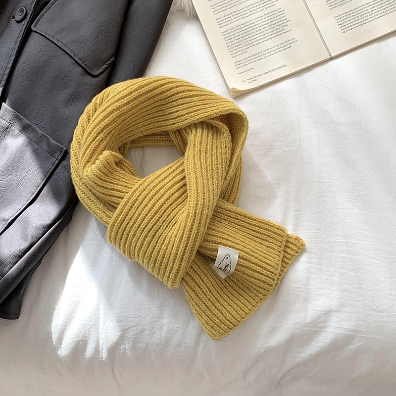 Bufandas de color sólido para mujeres 2025 invierno coreano interior de punto caliente antifrío etiquetado pareja escolares moda