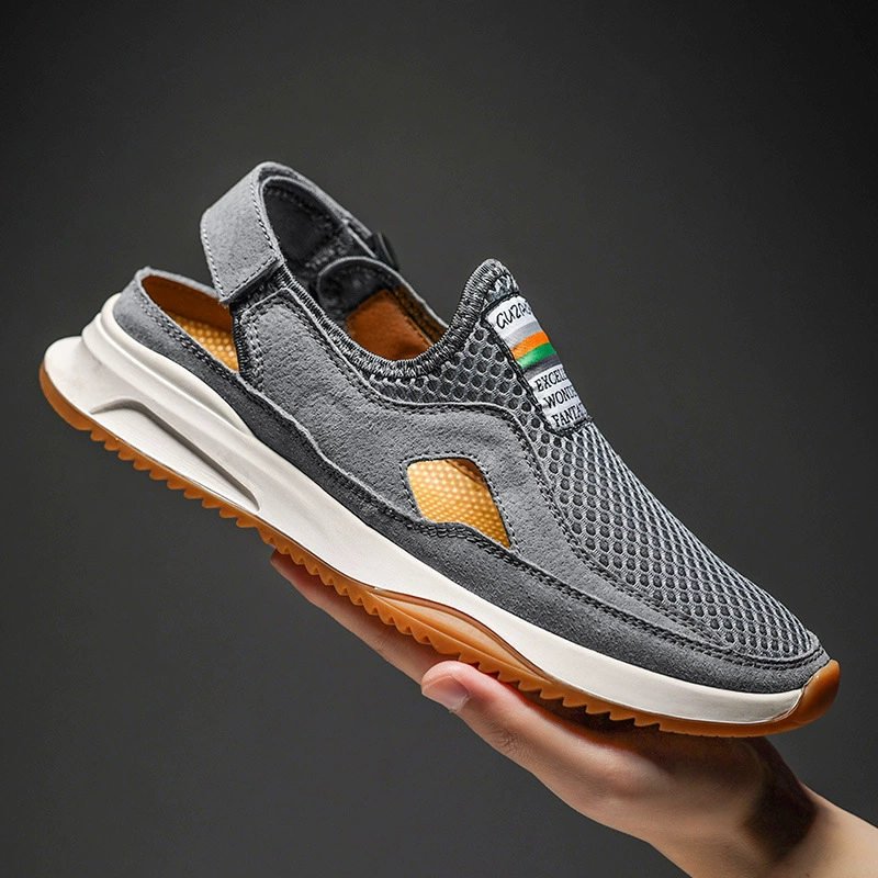 Внешняя торговля Новый 2023 трансграничный взрывной первый слой свиной кожи сетки полые дышащие сандалии повседневные дикие пляжные мужские туфли