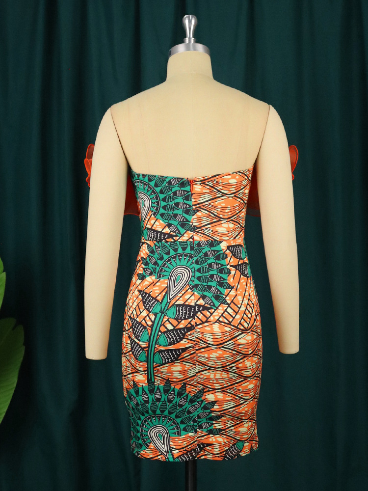 Women's One Shoulder Mesh Splicing Slip Dress For Plus Size Banquet_voghion.com