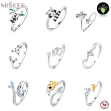 925纯银熊猫兔子戒指开口可调节小众高级感首饰珠宝跨境批发女