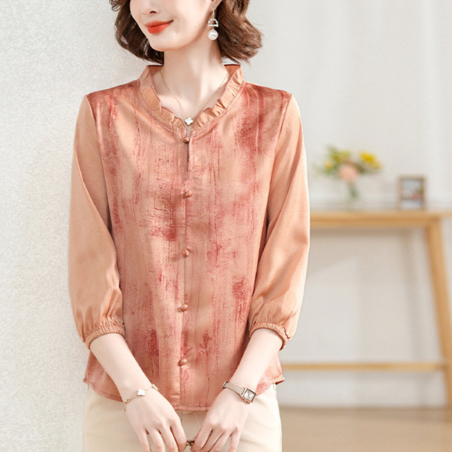 妈妈 秋装 小衫洋气中老年 衬衫气质 秋季七分袖百搭潮流