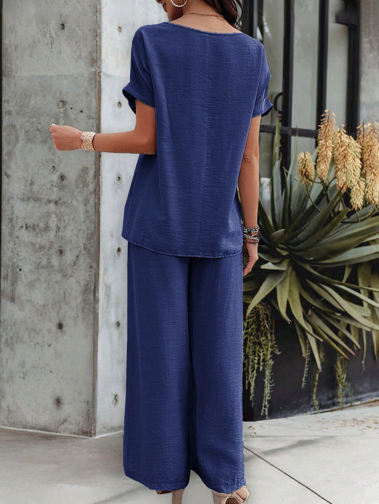 455g Weight Half Sleeve, Half Sleeve Sleeve Length Spandex, Polyester Fabric Type Low Waist Waist Line Short Top Length Pant Co-ord Set, Pant Co-ord Set Sets Type 2 Pieces Set Quantity Casual, Daily Occasion Round Neck, Round Neck Neckline Loose, Loose Fit Type Stripe, Solid Color Pattern Summer, Spring, Autumn Season Women's Gender Hollow Out Design Streetwear, Streetwear Style Apricot Color KaiKuO Women's Fashion Independent Station 2024 Spring Summer Export Casual Fashion Solid Color Short Sleeve Long Pants Hollow Out Set 25