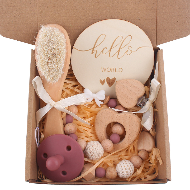 Nuevo bebé de dibujos animados amor haya mordedor hecho a mano arco chupete cadena pacificar bebé conjunto de cinco piezas