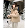 宽松连帽中长保暖棉服